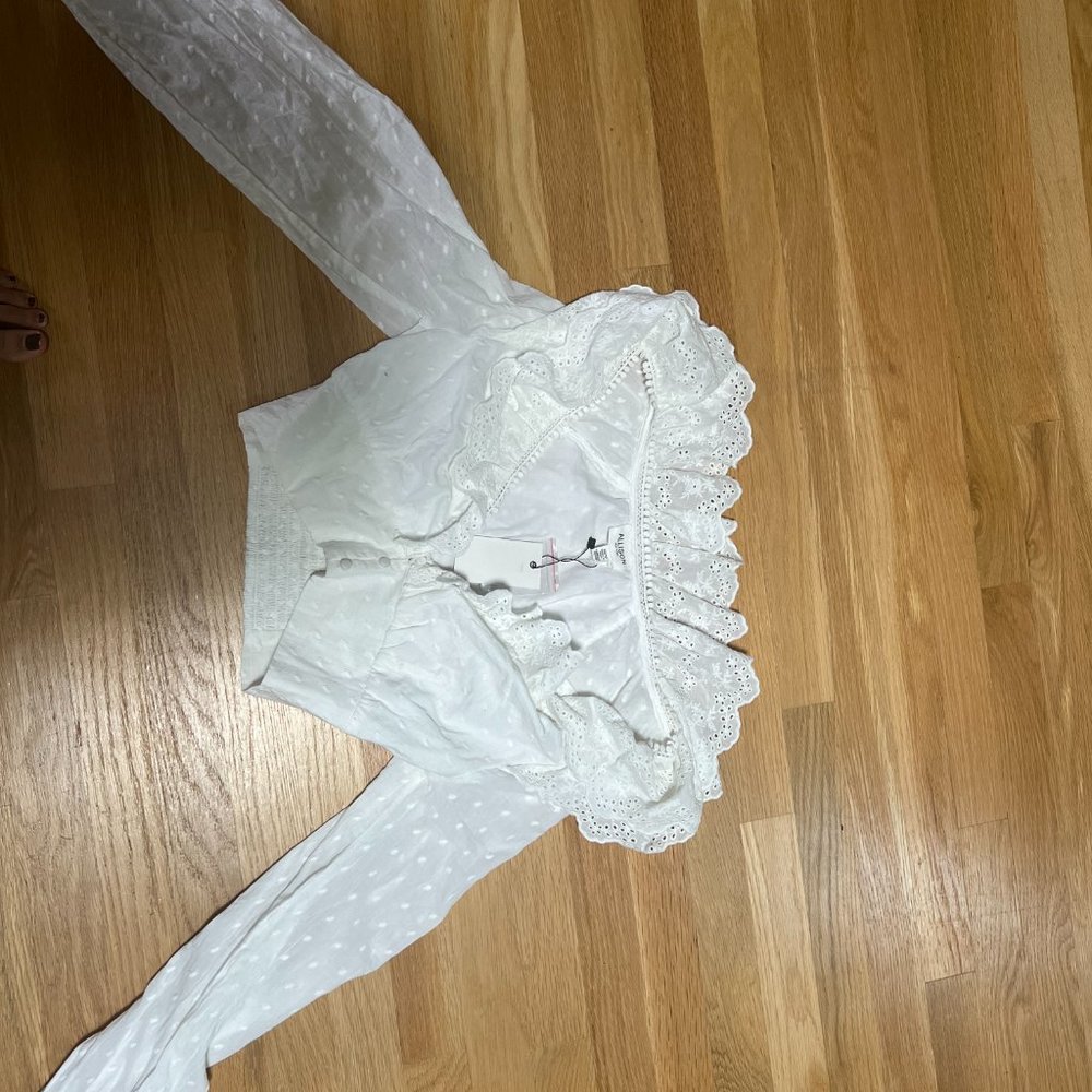 Allison Eyelet Ruffle Crop Blouse XS White - Picture 4 of 4